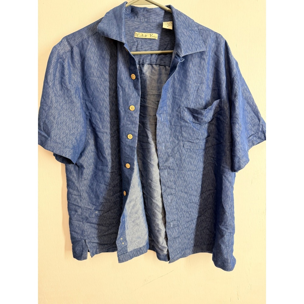 Batik Bay Mens Blue Textured Short Sleeve Button Down Camp Shirt Size M Medium